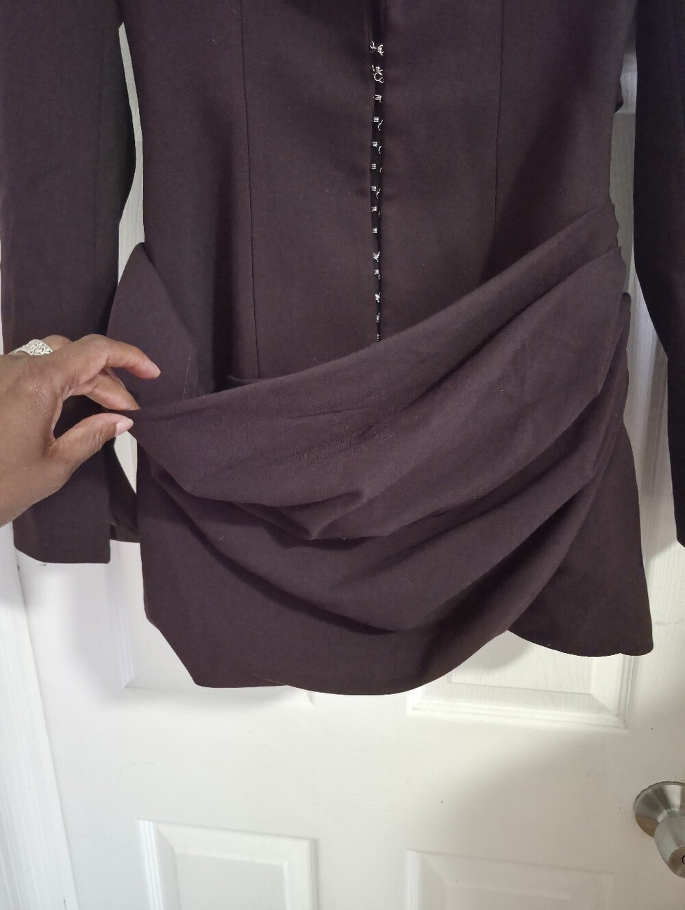 Babyboo Plum Purple Draped Blazer Mini Dress Hook Eye Tailored Long Sleeve Small - Picture 5 of 9